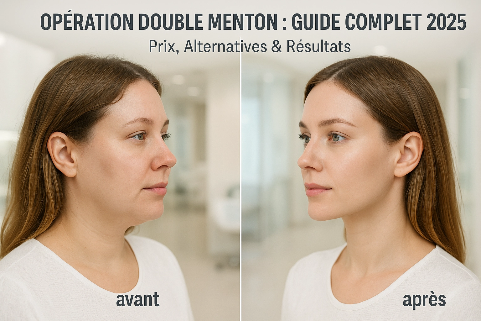 Opération double menton 2025 avant-après, prix, alternatives et résultats réels