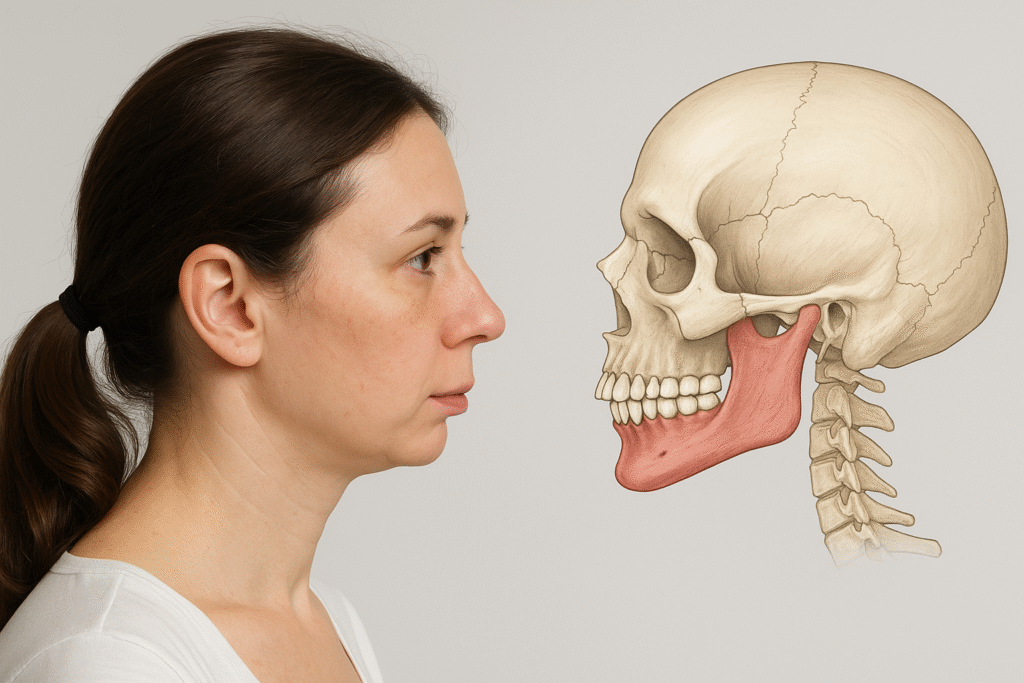 Recul du menton (rétrognathie) : pourquoi il crée un faux double menton 2 Illustration: Comprendre la rétrognathie : définition et causes