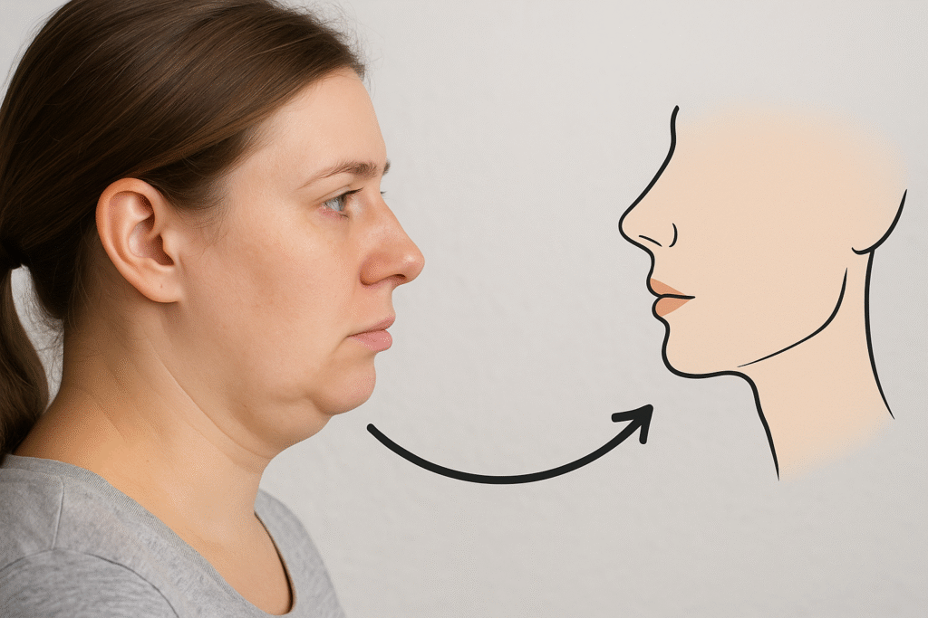 Recul du menton (rétrognathie) : pourquoi il crée un faux double menton 3 Illustration: Le lien entre rétrognathie et faux double menton