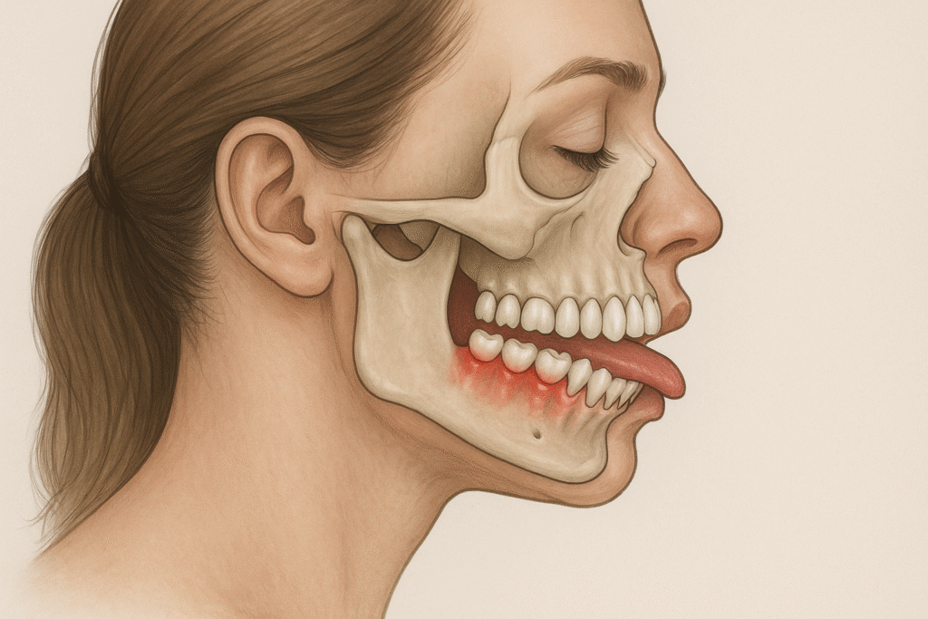 Orthodontie, mâchoire reculée et double menton : le lien que personne n’explique 3 Illustration: Les conséquences d'une mâchoire reculée sur la santé bucco-dentaire